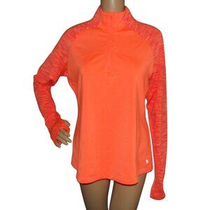 Danskin Now Pullover Shirt Womens Large (12/14) Neon Orange 1/4-zip poly Thumb H
